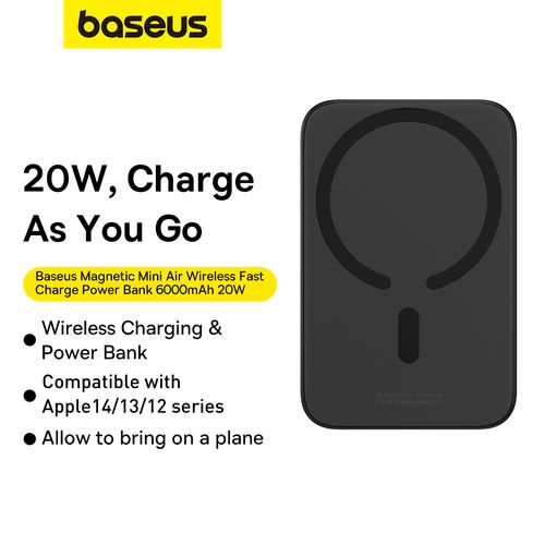 LiPo Powerbank 6000mAh 20W bezvadu uzlāde 15W USB-C Magsafe saderīgs Mini Air melns BASEUS P10059002113-00 6932172641436