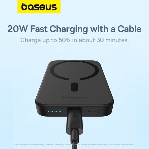 LiPo Powerbank 6000mAh 20W bezvadu uzlāde 15W USB-C Magsafe saderīgs Mini Air melns BASEUS P10059002113-00 6932172641436