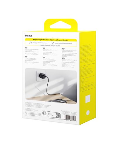 Sienas ātrais lādētājs Palm 30W USB-C QC3.0 PD3.0 ar USB-C kabeli 1 m, melns P10111605113-01 6932172677398