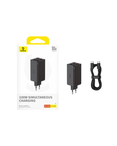 Sienas ātrais lādētājs GaN6 Pro 100W 2xUSB-A + 2xUSB-C QC PD ar USB-C kabeli 1 m, melns P10162705112-00 6932172644505