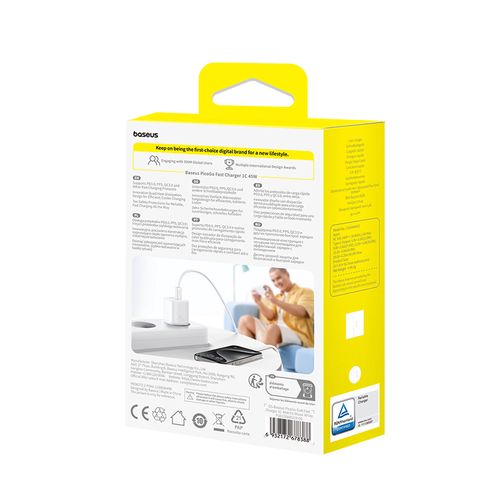 Sienas ātrais lādētājs PicoGo GaN 45W USB-C QC PD, balts P10176800213-00 6932172678388