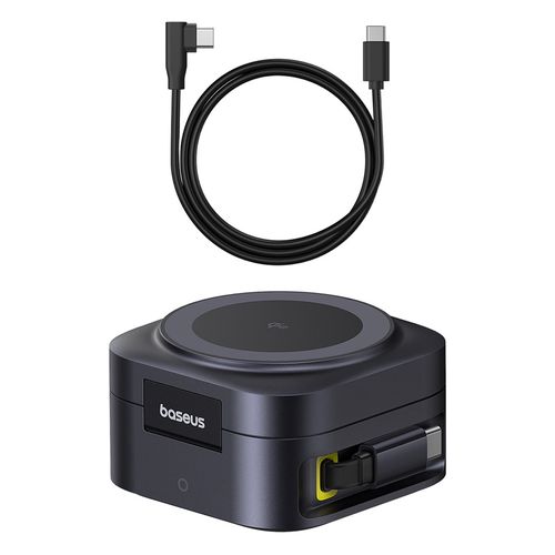 Bezvadu magnētiskais lādētājs PicoGo Qi2 15 W ar ievelkamu USB-C kabeli 67 W, melns P10276800123-00 6932172665944