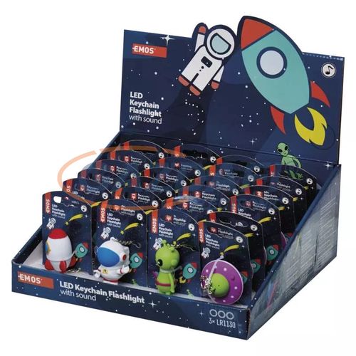 LED lukturītis / atslēgu piekariņš, visums ar skaņu, 5Lm  3× LR54 EMOS P4712 8592920089620