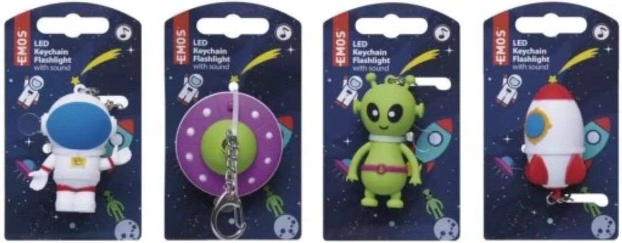 LED lukturītis / atslēgu piekariņš, visums ar skaņu, 5Lm  3× LR54 EMOS P4712 8592920089620