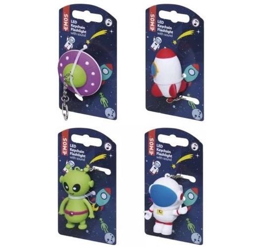 LED lukturītis / atslēgu piekariņš, visums ar skaņu, 5Lm  3× LR54 EMOS P4712 8592920089620