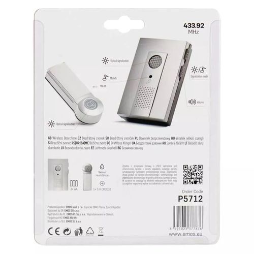 Durvju zvans, bezvadu, 80db, ar baterijām, 3xAA, P5712, EMOS P5712 8595025377876