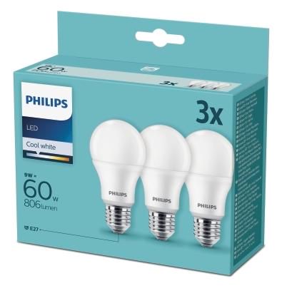 Spuldzes LED 3gab. E27 230Vac 7.5W (60W) A60 806lm neitrāli balts, Philips 4000K PHIL/694944 8718699694944