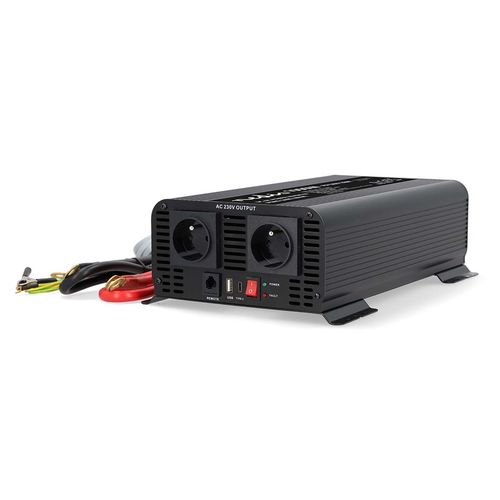 Power Inverter Pure Sine Wave | Input voltage: 12 V DC | Device power output connection(s): Type E (CEE 7/5) / USB-A / 1x USB-C™ | 230 V AC 50 Hz | 1000 W | Peak power output: 2000 W | Screw Terminal | Pure Sine Wave | Fuse | Black PIP100012EBK 5412810448982
