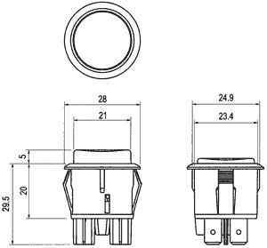 Apaļš slēdzis DPST OFF-ON sarkans ar apg.diodi 12VDC R13-541BL-01/R