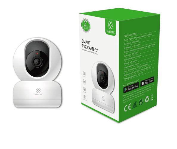Iekštelpu Full HD viedā PTZ 360° kamera, 1080P, 5V DC, divvirzienu audio, balta, WOOX R4040 6901234567892; 8435350741617; 8435606833516
