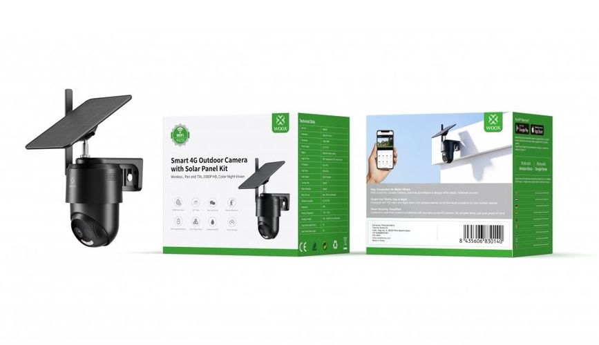 Bezvadu kamera 4G LTE, 3MP, ar SIM un saules bateriju, 9000mAh, USB-C, MicroSD līdz 128GB TUYA R4250 8435606830140