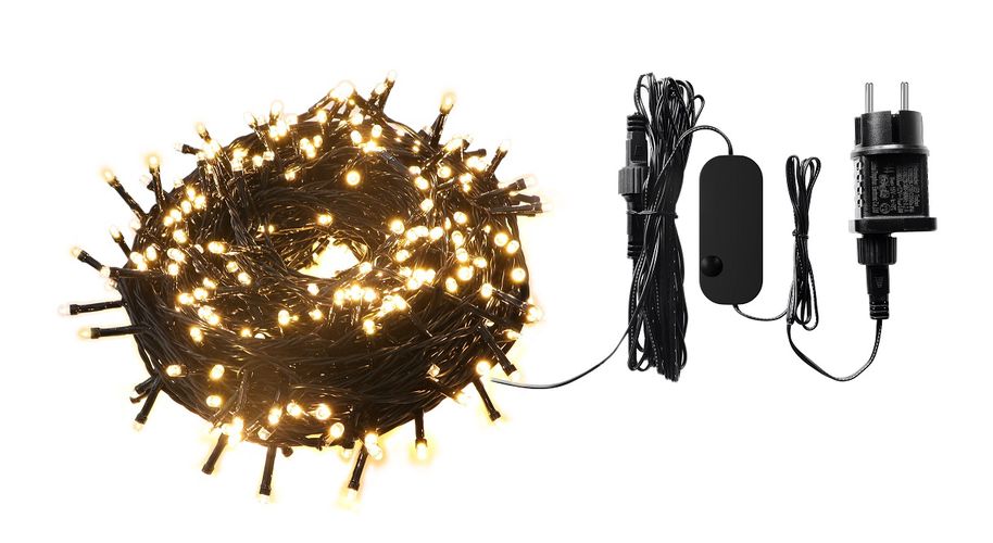 Viedā ziemassvētku LED apgaismojuma virtene, 230Vac, 40m, 400x LED, silti balta, Wi-Fi, Bluetooth, WOOX R5170 8435606724524
