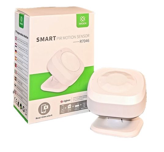 Smart ZigBee iekštelpu bezvadu PIR kustības sensors, CR2450, 110°, balts, WOOX R7046 8435606701242