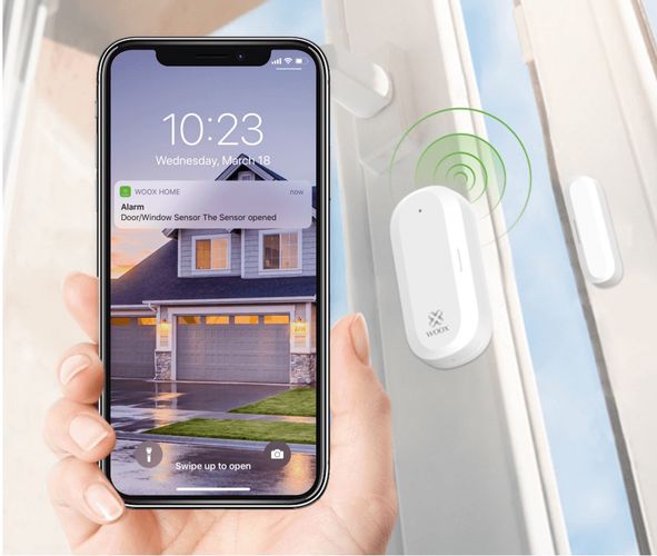 Smart ZigBee iekštelpu bezvadu durvju un logu sensors, 2 x CR2032, balts, WOOX R7047 8435606701259