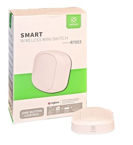 Smart ZigBee iekštelpu bezvadu mini slēdzis, CR2032, balts, WOOX R7053 8435606701129