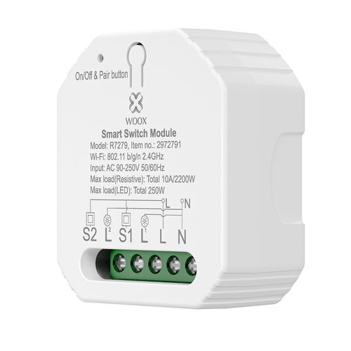 Smart 2 kanālu WiFi slēdža modulis, 230V 2300W max., TUYA, WOOX R7279 8435606735643