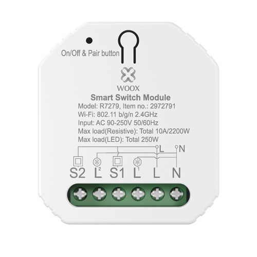 Smart 2 kanālu WiFi slēdža modulis, 230V 2300W max., TUYA, WOOX R7279 8435606735643