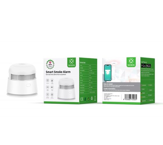 Viedais ZigBee TUYA bezvadu iekštelpu dūmu sensors ar sirēnu, 1x CR123A R7305 8435606745031