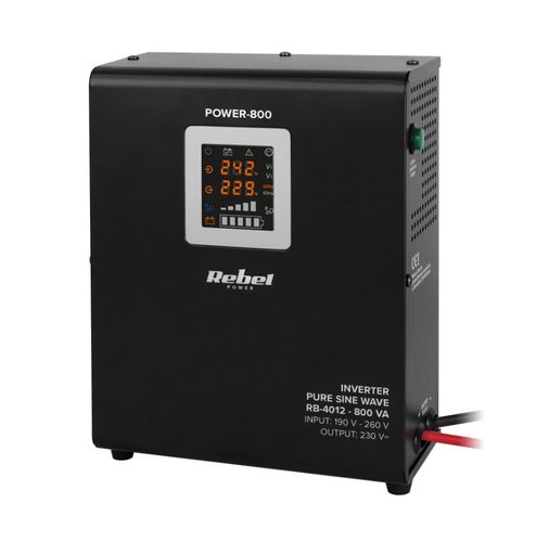 Invertors ar sinusoidālu izejas spriegumu un uzlādes funkciju POWER-800 800VA/500W 12V/230Vac RB-4012 5901890078726
