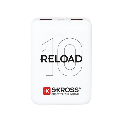 Ārējais akumulators LiPo (PowerBank) 2xUSB 10000mAh 12W balts ar microUSB kabeli SKROSS RELOAD10 7640166322108