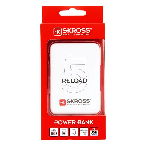 Ārējais akumulators LiPo (PowerBank) 2xUSB 5000mAh 12W balts ar microUSB kabelis SKROSS RELOAD5 7640166322092