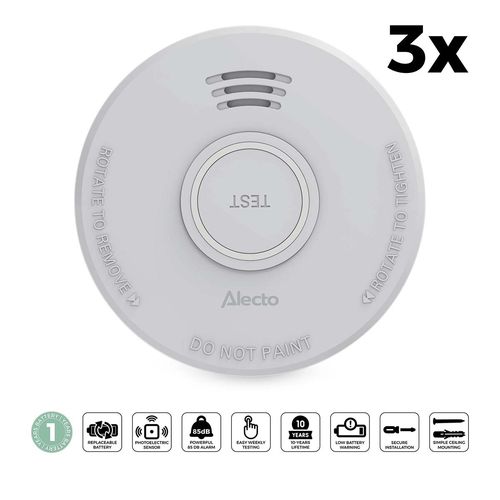 Stand alone smoke alarm with 1 year battery White 3 pcs SD110 3X 8711902090328