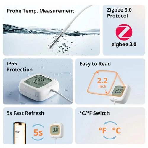 Viedais temperatūras sensors ar ārējo zondi, ZigBee 3.0 IP65, CR2477 SONOFF-SNZB-02LD 6920075743104