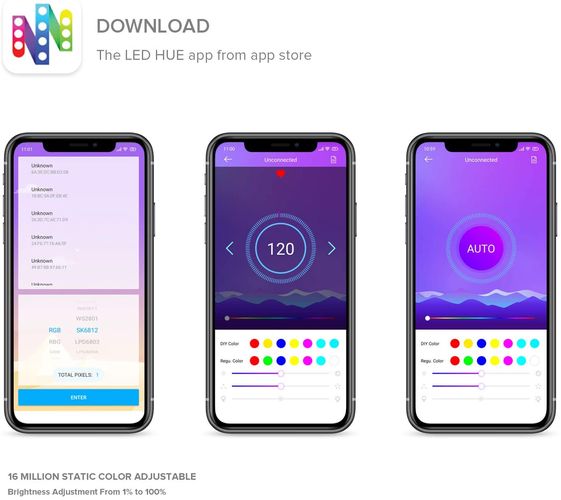 LED digitālais lentes kontrolieris 5-24V, Bluetooth, 1024 PIX SP110E
