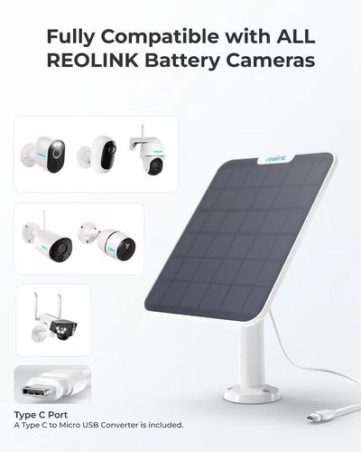 Saules panelis Reolink bezvadu kamerām, USB C, 6 W, IP65, balts SP2-W 6975253985388