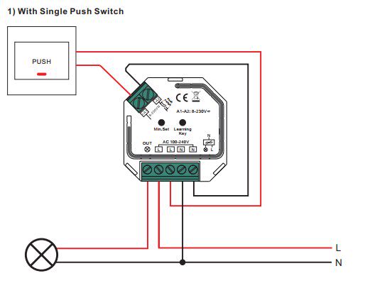 LED vadības sistēmas uztvērējs 230Vac 400W, PUSH-DIM, TRIAC, Easy-RF sērija, Sunricher SR-2501SAC-HP