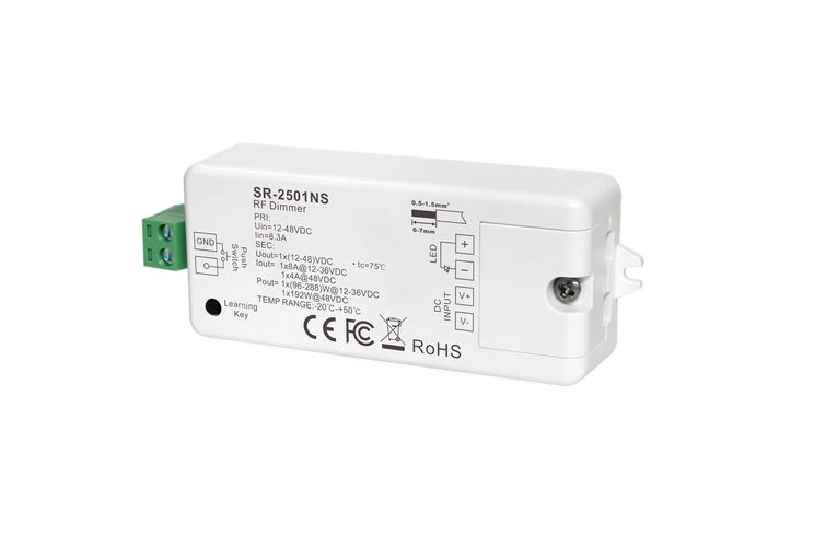 LED lentes vadības sistēmas uztvērējs 12-36V 1x8A vienas krāsas Easy-RF sērija, Sunricher SR-2501NS 4772081002148