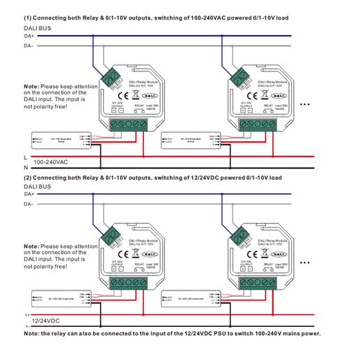 DALI signāla pārveidotājs uz 0/1-10V ar 230V releju līdz 300W, Sunricher SR2701S-N