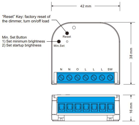 Gudrais fāžu reostats MICRO, ZigBee 3.0, 100-240Vac 200W max TRIAC SR-ZG9041A-D