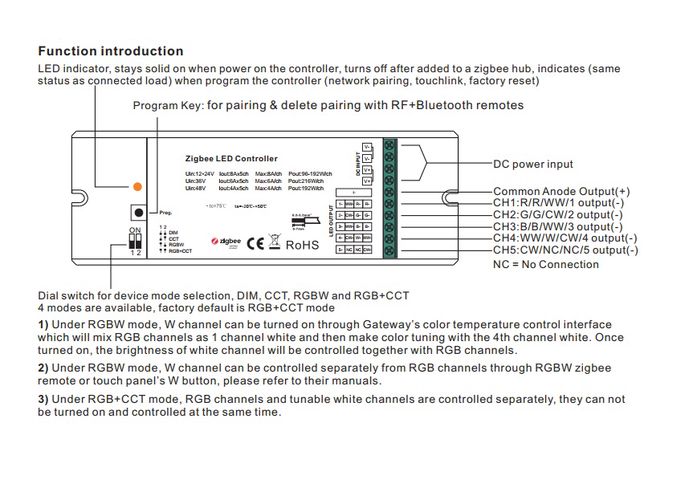 LED kontrolieris, 12-48V RGB + CCT ZigBee, 5x8A, darbojas ar Philips HUE, Sunricher SR-ZG9101EA-5C-A