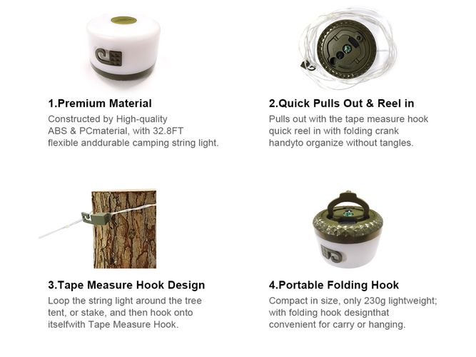 LED kempinga lukturis ar LED virteni, uzlādējams ar USB-C, 1800mAh, 50-250lm SUPERFIRE-LT01