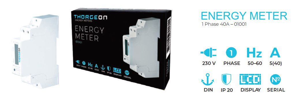 Enerģijas skaitītājs, 1-fāze, DIN, 40A, Thorgeon THORGEON-01001 4751029890351