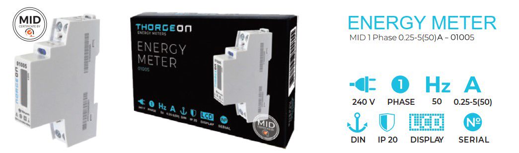 Enerģijas skaitītājs, 1-fāzes, DIN, CT 50A, ar MID sertifikātu, Thorgeon THORGEON-01005 4751029890801
