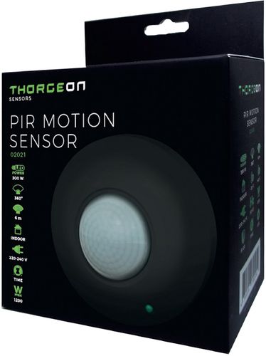 Kustību sensors, PIR 230 Vac, 360°, 6m, 1200W, virspusējs, melns, THORGEON THORGEON-02021 4751029894519