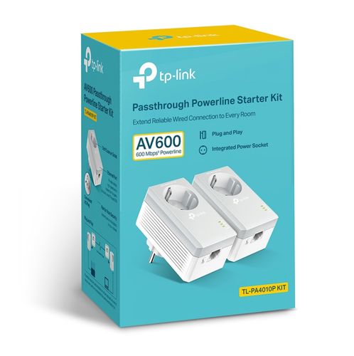 Interneta atkārtotājs Powerline 600Mbit/s ar RJ45 portu un elektrības kontaktligzdu (2 gab.) TL-PA4010PKIT 6935364031848