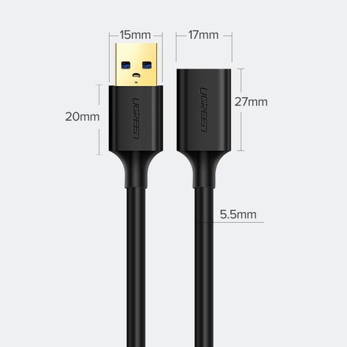 USB kabeļa pagarinājums 3.0 0.5m melns US129 UGREEN UGREEN/30125 6957303831258