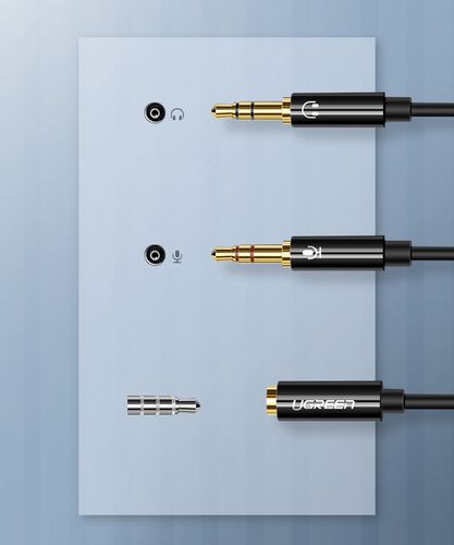 Sadalītājs 3,5 mm 4pin ligzda uz 2x3,5 mm spraudņiem (austiņām + mikrofonam) AV140 UGREEN UGREEN/20899 6957303828999