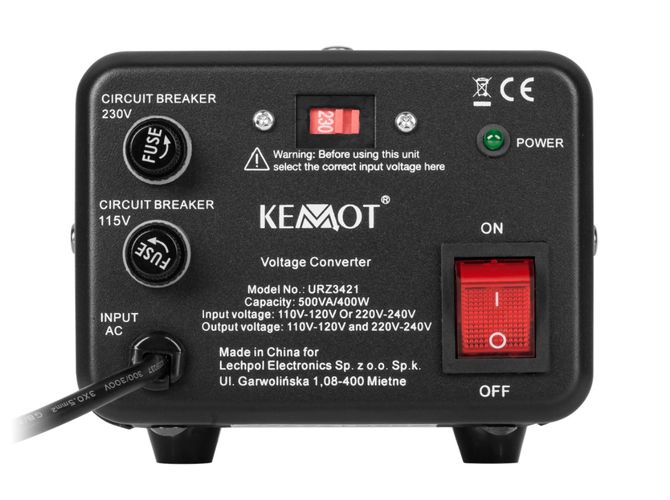 Transformatora sprieguma pārveidotājs 230 / 110Vac 500VA ar iespēju izmantot uz abām pusēm URZ3421 5901890046800