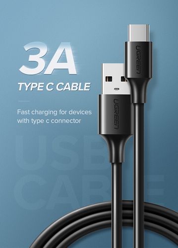 Kabelis USB A spraudnis - USB-C spraudnis 1m QC3.0/AFC/FCP 3A melns US287 UGREEN UGREEN/60116 6957303861163