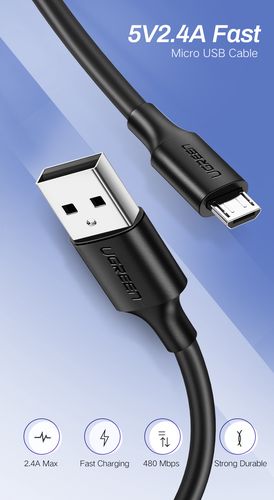 Kabelis USB A spraudnis - microUSB spraudnis 1m melns US289 UGREEN UGREEN/60136 6957303861361