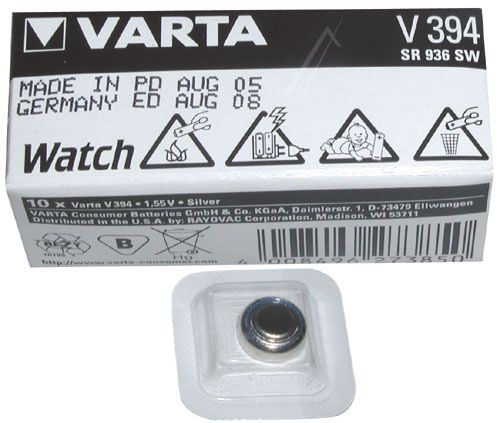 Baterija sudraba oksīda 1.55V V394 (SR45) VARTA V394 4008496245826; 4008496273850
