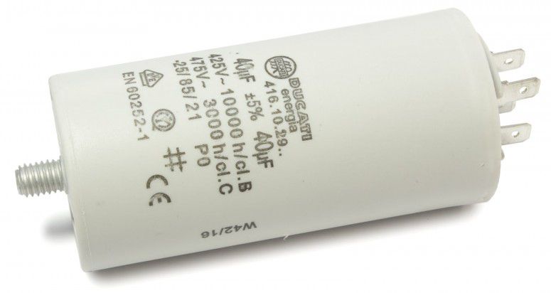 Motora kondensators 40 uF±5%/475 V+GRD Ø45x92 mm, DUCATI W1-11040/DUC 8014025099064