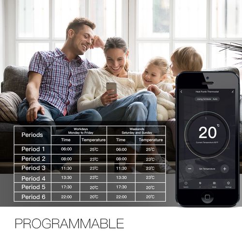 Viedais termostats ūdens apsildes grīdas vārstu kontrolei, Wi-Fi, TUYA / Smart Life WHT-6000-GA-WH-EN 6974246475745