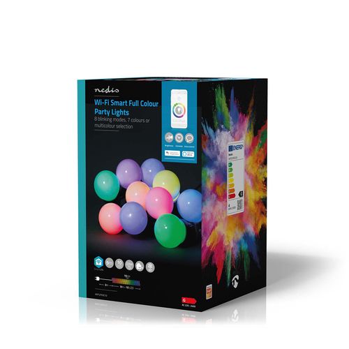 Viedā LED apgaismojuma virtene, 230 Vac, 9 m, 10 x Ø50 mm LED, RGB+, Wi-Fi, SmartLife WIFILP03C10 5412810404308