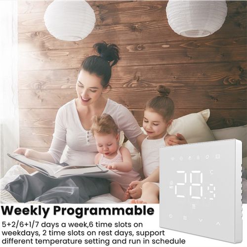 Vieds termostats elektriskajai apkurei, 3A, Wi-Fi, balts, TUYA / Smart Life WT410-16A-W 6976037361114