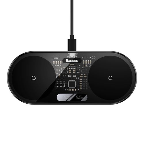 Bezvadu 2-in-1 Qi lādētājs 20 W ar enerģijas displeju, melns WXSX010101 6932172612672